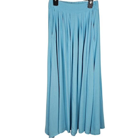 Boho Cottage Fairy Pastel Rayon Textured Light Blue Hunter & Brown Midi Skirt XS - Picture 1 of 10